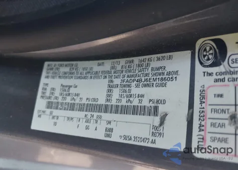 2014 Ford Fiesta Se from USA, damaged, VIN 3FADP4BJ6EM186051
